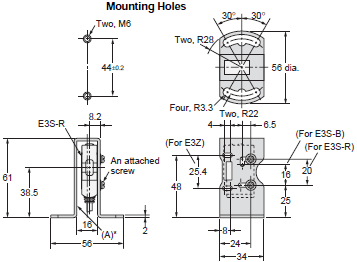 E39-L / -S / -R Mounting Brackets, Slits, Reflectors/Dimensions