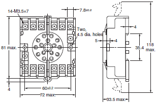 P2RFZ / P2RF, P2R, P7TF, PYFZ / PYF, PTFZ / PTF, PYD, PT, P7LF, PF, P2CF, PFA, P3G / P3GA, PL Dimensions 72 