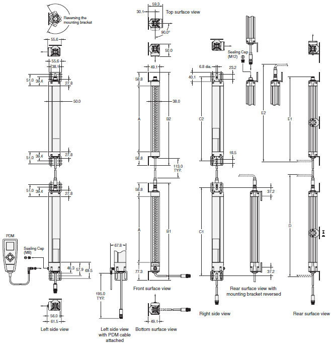 MS4800 Series Safety Light Curtain/Dimensions | OMRON Industrial ...